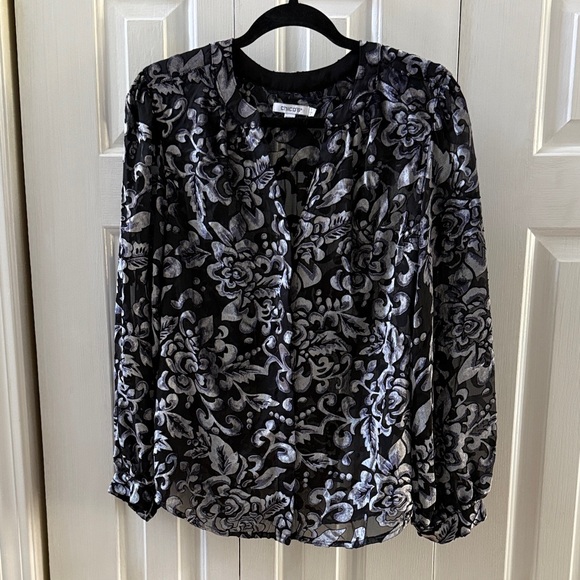 Chico's Tops - Chico's Black and Gray Floral Blouse sz 1